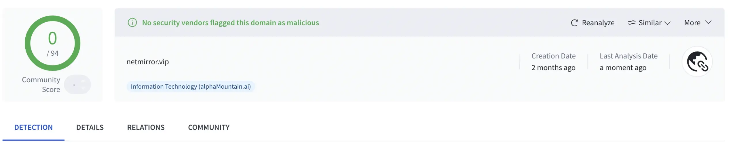 Virustotal result netmirror